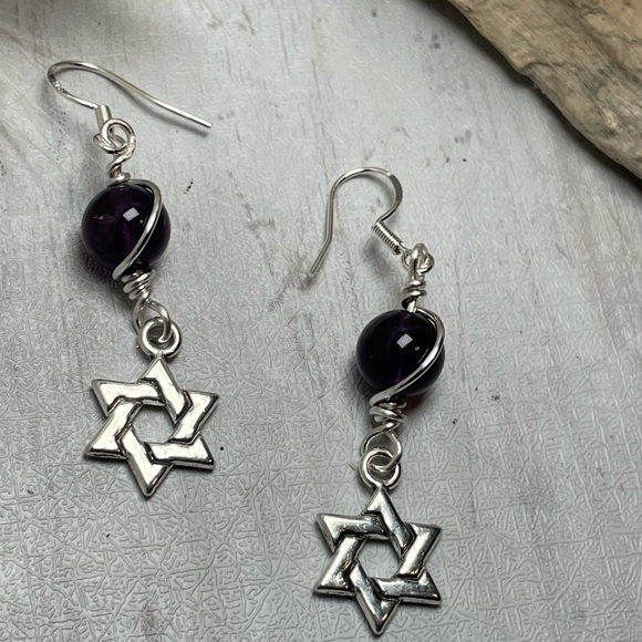 Artisan Designed Amethyst Crystals And Star Of David Silver Pl Charm Ear… - Picture 10 of 15